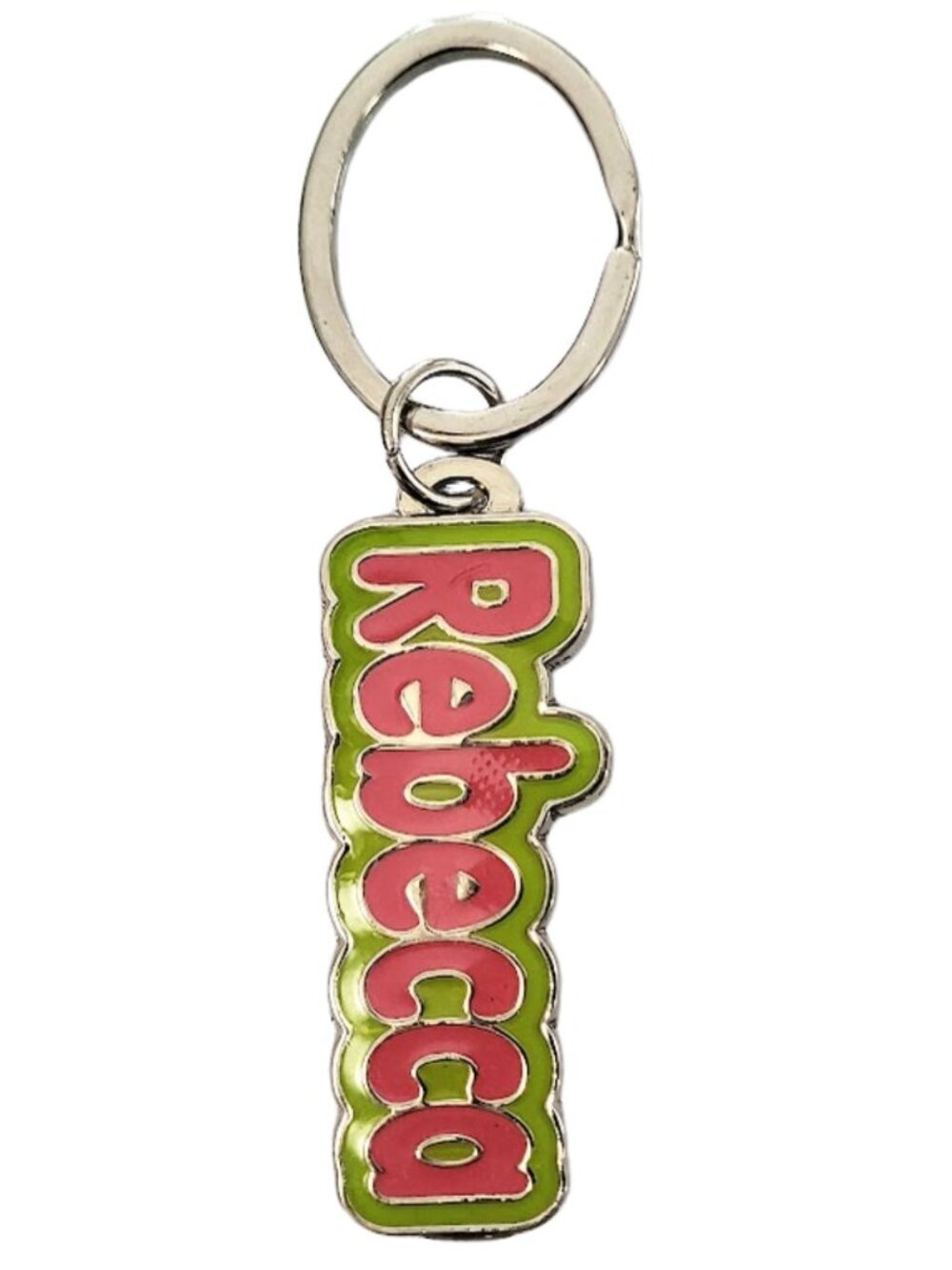 SWIBCO NW0T Pink & Green Galaxy Keychain Silver Metal Personalized Name REBECCA